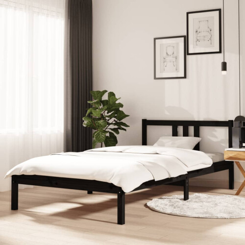 Berkfield Bed Frame without Mattress Black Solid Wood 100x200 cm