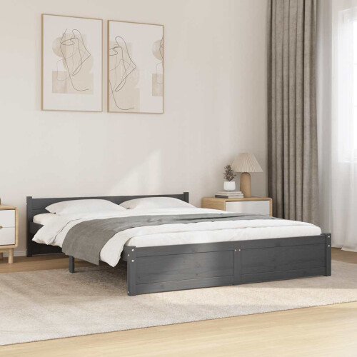Berkfield Bed Frame without Mattress Grey Solid Wood 135x190 cm Double Double