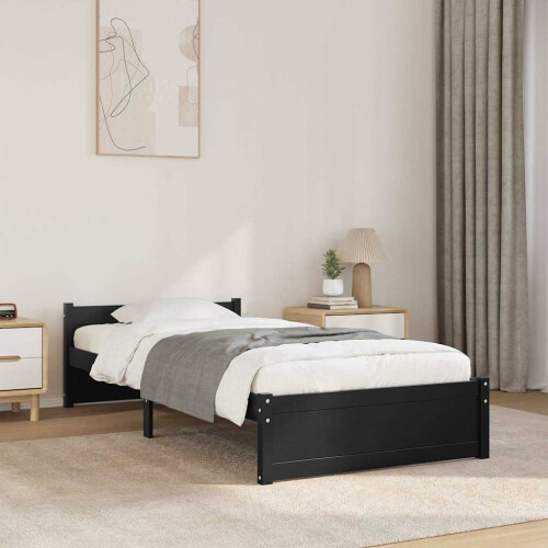 Berkfield Bed Frame without Mattress Black Solid Wood 90x200 cm