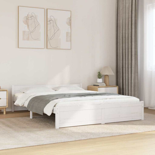 Berkfield Bed Frame without Mattress White Solid Wood 150x200 cm King Size King Size