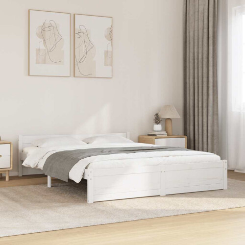 Berkfield Bed Frame without Mattress White Solid Wood 135x190 cm Double Double