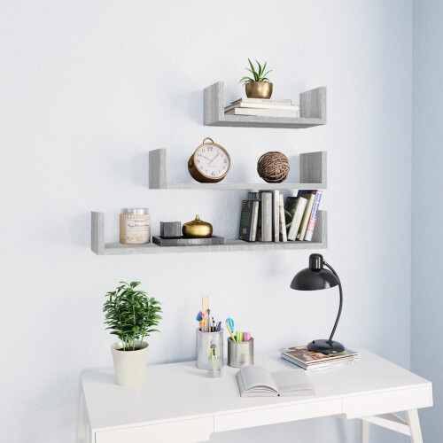 Berkfield Wall Display Shelves 3 pcs Grey Sonoma Engineered Wood