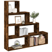 Berkfield Room Divider Bookcase 4-Tier Smoked Oak 143.5x29x143.5 cm Engineered Wood