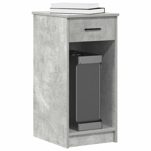 Berkfield Computer Tower Stand with Drawer Concrete Grey 35x45x77 cm