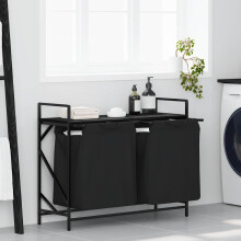 Berkfield Laundry Basket 2 Compartments with Shelf Black Oak