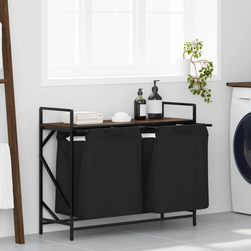 Berkfield Laundry Basket 2 Compartments with Shelf Brown Oak