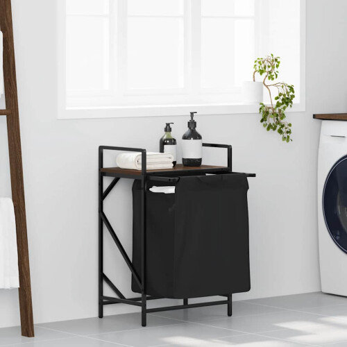 Berkfield Laundry Basket 1 Compartment with Shelf Brown Oak