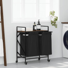 Berkfield Laundry Basket 2 Compartments with Wheels Brown Oak