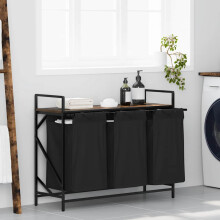 Berkfield Laundry Basket 3 Compartments with Shelf Smoked Oak