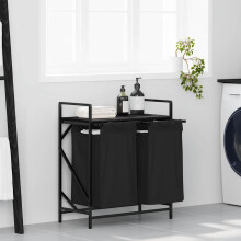 Berkfield Laundry Basket 2 Compartments with Shelf Black Oak