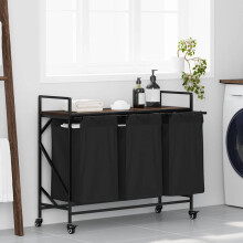 Berkfield Laundry Basket 3 Compartments with Wheels Brown Oak