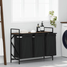 Berkfield Laundry Basket 3 Compartments with Shelf Brown Oak