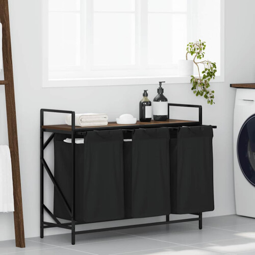 Berkfield Laundry Basket 3 Compartments with Shelf Brown Oak