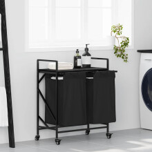 Berkfield Laundry Basket 2 Compartments with Wheels Black Oak