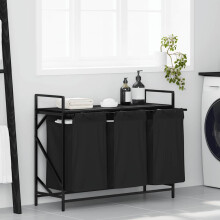 Berkfield Laundry Basket 3 Compartments with Shelf Black Oak