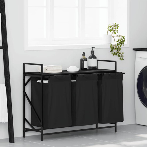 Berkfield Laundry Basket 3 Compartments with Shelf Black Oak
