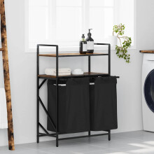 Berkfield Laundry Basket 2 Compartments with Shelves Smoked Oak