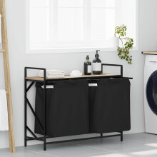 Berkfield Laundry Basket 2 Compartments with Shelf Sonoma Oak