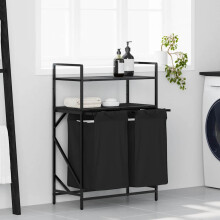 Berkfield Laundry Basket 2 Compartments with Shelves Black Oak
