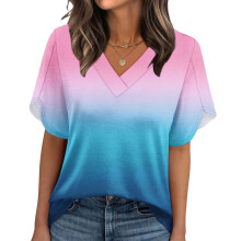 Damen-Sommer-Oberteil mit V-Ausschnitt und-Himmelblau XXL