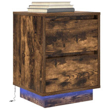 Berkfield Bedside Cabinet with LED Lights†Smoked Oak 38x34x50 cm