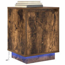 Berkfield Bedside Cabinet with LED Lights†Smoked Oak 38x34x50 cm