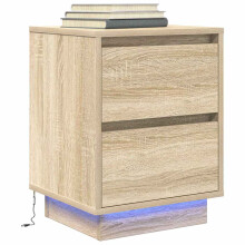 Berkfield Bedside Cabinet with LED Lights†Sonoma Oak 38x34x50 cm