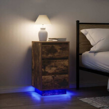 Berkfield Bedside Cabinet with LED Lights†Smoked Oak 38x34x65 cm