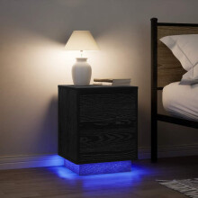 Berkfield Bedside Cabinets with LED Lights†2 pcs Black 38x34x50 cm