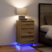 Berkfield Bedside Cabinet with LED Lights†Artisan Oak 38x34x65 cm