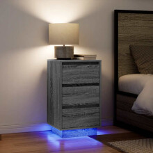 Berkfield Bedside Cabinet with LED Lights†Grey Sonoma 38x34x65 cm