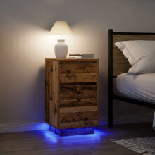 Berkfield Bedside Cabinet with LED Lights†Old Wood 38x34x65 cm