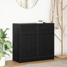 Berkfield Sideboard with Drawer Black Oak 80x34x76 cm Engineered Wood