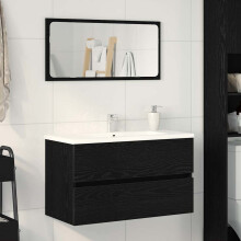 Berkfield Bathroom Sink Cabinet with Drawer Black Oak 80 x 38.5 x 45 cm