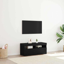 Berkfield TV Cabinet with LED Black Oak 90 x 35 x 40 cm Engineered Wood