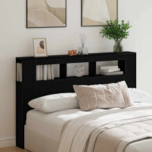 Berkfield LED Headboard Black Oak 160 x 18.5 x 103.5 cm Engineered Wood