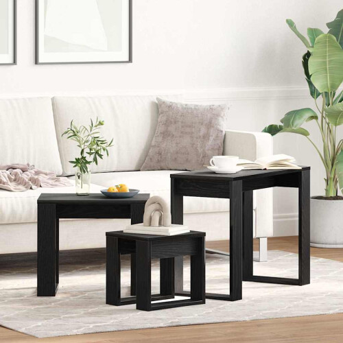 Berkfield Nesting Tables 3 pcs Black Oak Engineered Wood