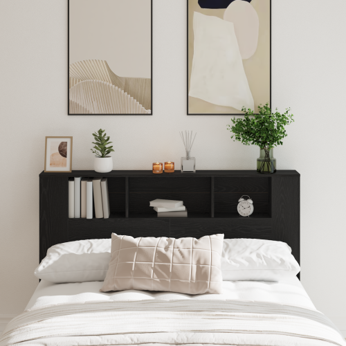 Berkfield Headboard Cabinet with Storage Black Oak Engineered Wood