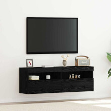 Berkfield TV Wall Cabinet 2 pcs Black oak 60 x 30 x 40 cm Engineered Wood