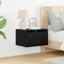 Berkfield Wall-mounted Bedside Cabinet Black Oak 50 x 36 x 30 cm