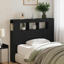 Berkfield LED Headboard Black Oak 120 x 18.5 x 103.5 cm Engineered Wood