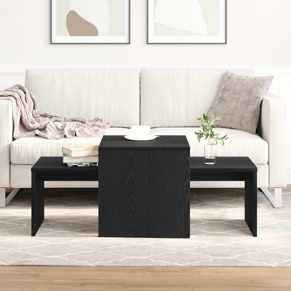 Vidaxl Nesting Tables Black Oak 100 X 48 X 40 Cm Engineered Wood