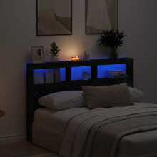 Berkfield Headboard Cabinet with LED Black Oak 160x17x102 cm