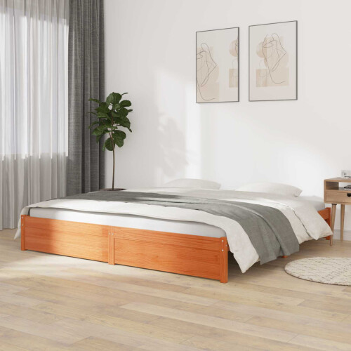 Berkfield Bed Frame Wax Brown 140 x 200 cm Solid Pine Wood