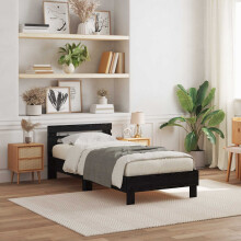 Berkfield Bed Frame with LED Black Oak 90 x 200 cm Engineered Wood