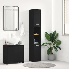 Berkfield Bathroom Cabinet Black Oak 30x30x183.5 cm Engineered Wood