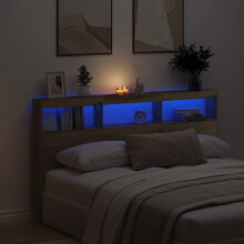 Berkfield Headboard Cabinet with LED Artisan Oak 180x17x102 cm