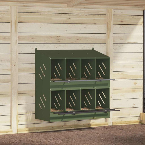 Berkfield Chicken Nesting Box with 8 Compartments Olive Green Metal