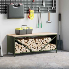 Berkfield Firewood Rack with Wooden Top Olive Green 100.5x35.5x40 cm