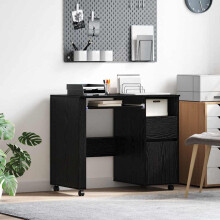 Berkfield Desk with Wheels Black Oak 91 x 50 x 77 cm Engineered Wood